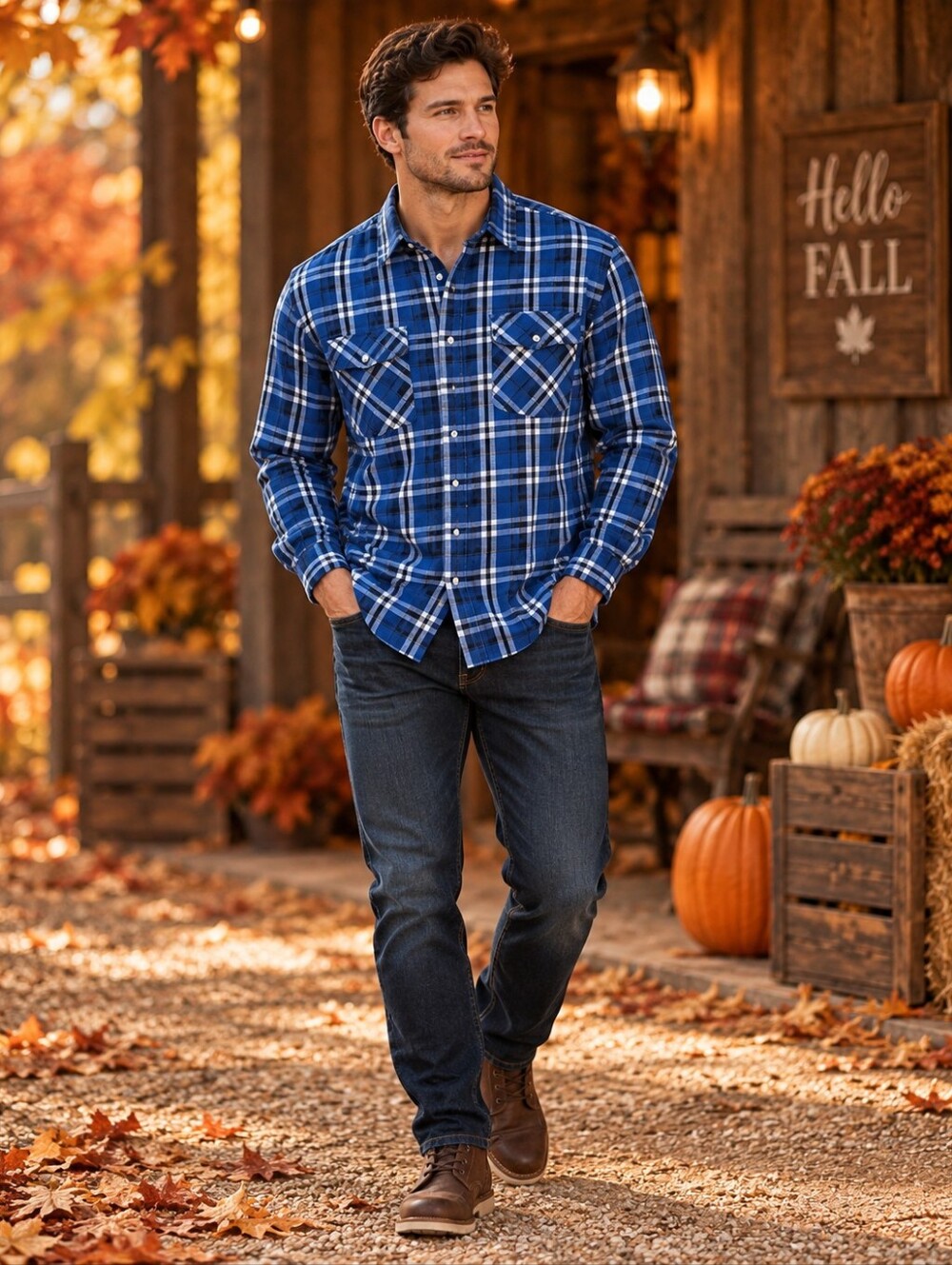 Phoenix Blue Plaid Long-Sleeve Button-Down‎ Shirt